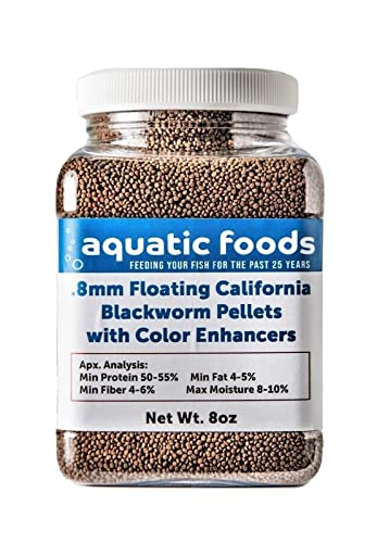 Blackworm Micro .8mm Floating Pellets with Color Enhancers & Vitamins for Discus, Guppies, Tetras, Live Bearers, Baby Cichlids, Baby Koi, All Tropical and Pond Fish...8oz Jar