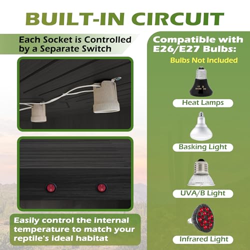 Royxen Bearded Dragon Tank, 36 Gallon Reptile Tank with Leg Stand,Built-in Lighting Reptile Enclosure, Tempered Glass Bearded Dragon Encloure for Chameleon (Black,32"x 16"x 16") - color: Black, size: 36 Gallons,32"x16"x16"
