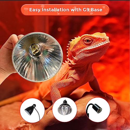Vinaco G9 Heat Lamp Bulbs for Reptile, Dimmable Night Red UVA UVB Reptile Heat Lamp G9, 2 Pin Base Mini G 9 Halogen Bulbs 50W 120V, Infrared Heat Lamp for Bearded Dragon Gecko Turtle Lizard - style: 50W- 5 Pack