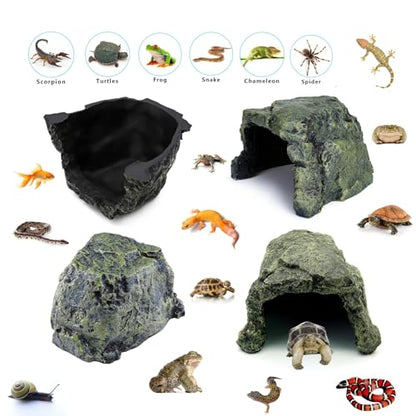 Reptile Hides and Caves, Reptile Tank Accessories, Tortoise Habitat, Resin Bearded Dragon Hideout Turtle House for Turtle Bearded Dragon Gecko Snakes Chameleon Frogs Fish