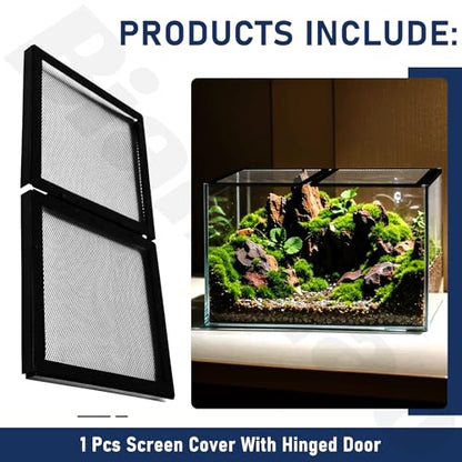 Screen Cover with Hinged Door Compatible with 10, 15 High, 20 X-Tall Gallon Aquariums/Terra Terrarium & Other Glass Tanks - Reduce The Risk of Pet Escape, Ensure Smooth Ventilation