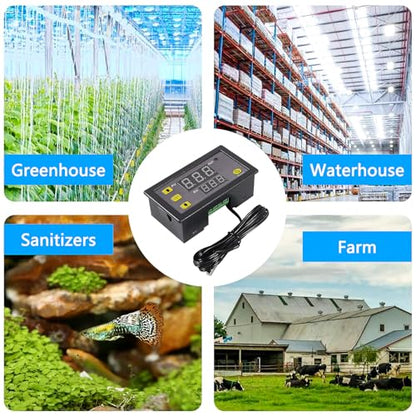 2pcs Digital Temperature Controller W3230 Digital LED Thermostat Switch with Waterproof Probe DC 24V Programmable Heating Cooling Electronic Thermostat Control -50℃ to 120℃ - color: DC 24v
