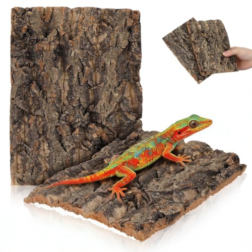 Toddmomy 2Pcs Natural Cork Bark for Reptile Terrarium Decor, Odorless Tree Bark Hideouts for Geckos & Bearded Dragons, Bioactive Wall Background Fits 20 Gallon Tank, 7.7" x 5.8" - size: 2pcs