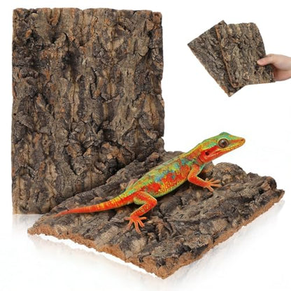 Veemoon Reptile Bark Decor 2 Pcs Natural Tree Bark Hide for Terrarium Climbing Platform for Lizard Gecko Bearded Dragon Snake 7.67 X 5.82 X 0.39 in