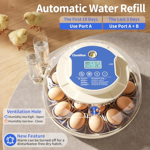 18 Egg Incubators for Hatching Eggs, 2 Egg Trays, Incubation Day Display, Automatic Egg Turning, Built-in Egg Candler, Auto Refill, Adjustable Air Vent, for Chicken, Quail, Duck, Turkey & Goose Eggs - size: 18 Eggs + 8 Goose Eggs