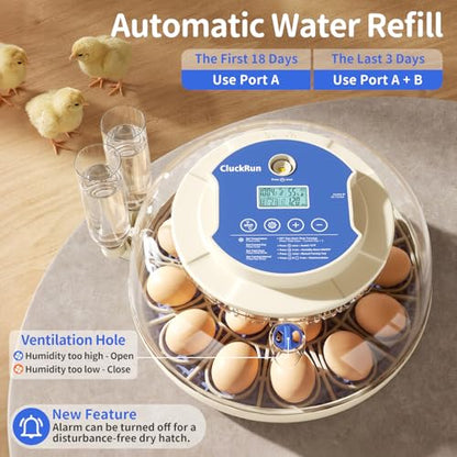 18 Egg Incubators for Hatching Eggs, 2 Egg Trays, Incubation Day Display, Automatic Egg Turning, Built-in Egg Candler, Auto Refill, Adjustable Air Vent, for Chicken, Quail, Duck, Turkey & Goose Eggs - size: 18 Eggs + 8 Goose Eggs