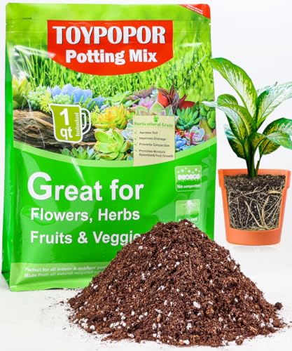 TOYPOPOR Potting Soil for All Indoor Houseplants, Contains Perlite, Peat Moss, Coco Coir and Rice Charcoal, Well Draining Potting Mix Light, Aerated Texture for Healthy Plant Roots and Fast Growth 1qt - color: potting soil, size: 1 qt