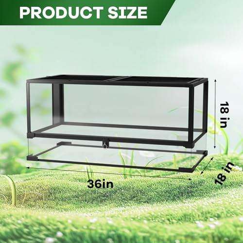 Reptile Terrarium 36" x 18" x 18" Large Glass Reptile Tank, Reptile Glass Terrariumm with Front Opening Door and Top Screen Ventilation Easy Assembly Reptile Habitat Tank for Lizard Tortoise Snake - size: 36" x 18" x 18"