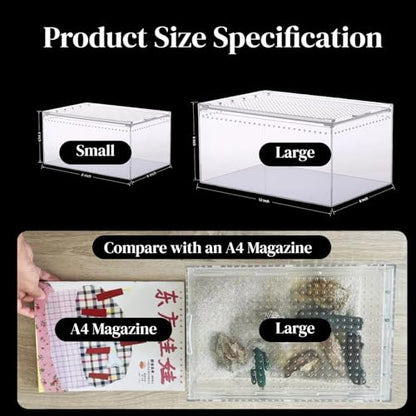 Small Tarantula Enclosure 8×6×4", Magnetic Escape-Proof Terrarium | Compact Clear PC Enclosure with Sliding Lid & 360° Viewing, Perfect for Isopods, Beetles & Small Tarantulas, Easy Setup - size: A-S(8x6x4in)