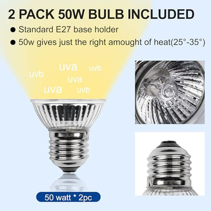 Reptile Heat Lamp, UVA UVB Turtle Basking Light with 50W Heating Lightbulb and 360° Rotatable Clip, UV Heatlamp for Turtle Tank, Tortoise, Lizard, Reptiles, Terrarium, Snake, Gecko, Spiders