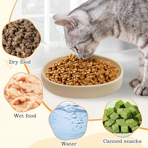 BNOSDM Silicone Dog Food Plate Shallow Dog Bowl Flat Cat Dish 1 Pack Small Puppy Plates for Small Dogs and Cats Whisker Fatigue Pet Feeding Bowls for Dry and Wet Food (Beige) - color: 1 Pcs - (Beige)