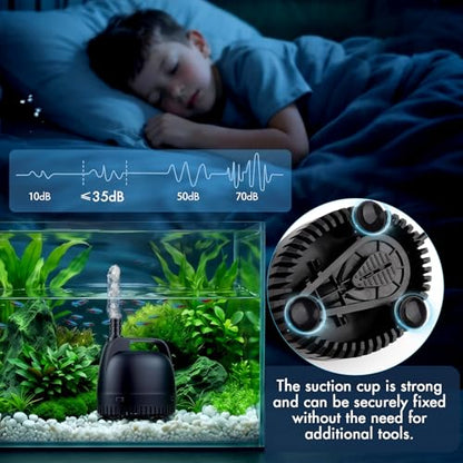 hygger 264GPH Aquarium Submersible Pump, Fish Tank Water Pump Adjustable Flow with 2 Nozzles, 5.5 ft High Lift Quiet Fountain Pump for Aquarium, Pond, Hydroponics, Water Garden - size: S