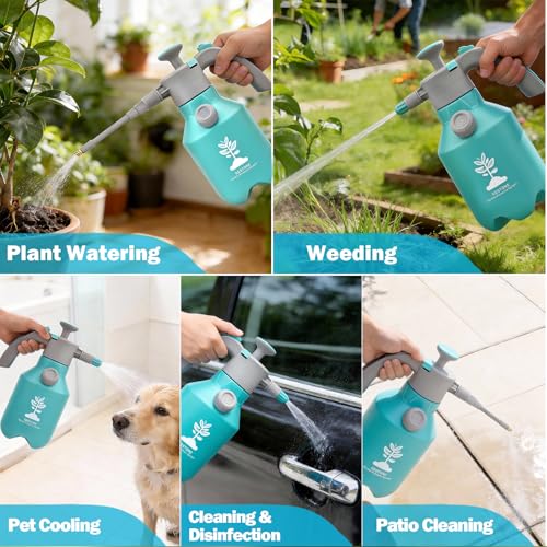 Garden Hand Pump Sprayer 1/2 Gallon - 68 Oz Leak-Proof Handheld Pressure Sprayer with 360° Extended Spray Rod, Adjustable Nozzle & Safety Valve, Water Mister Spray Bottle for Plants (2L)