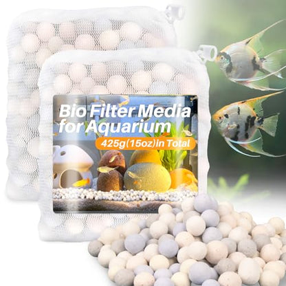 Sukh Bio Ceramic Media Balls - 2 Bags Advanced Biological Filter Media for Rapid Cycling,425g High-Density Nano-Tech Spheres for Aquarium, Sump, Koi Pond & Freshwater Filters