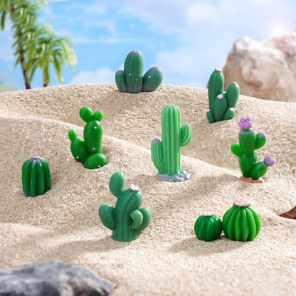 24Pcs Mini Artificial Cactus Figurines Miniature Green Cacti Figures Resin Succulent Plant Cake Topper for DIY Dollhouse Fairy Garden Bonsai Micro Landscape Decors