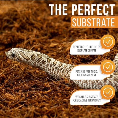 ReptiEarth Reptile Bedding, Fluffy Coconut Fiber Substrate 36 Quart Organic Coco Ready to Use for Bioactive Snake Terrarium, Lizard Tanks with Plants, for Frog, Tarantula or Hermit Crab Habitat - size: 36 Quart