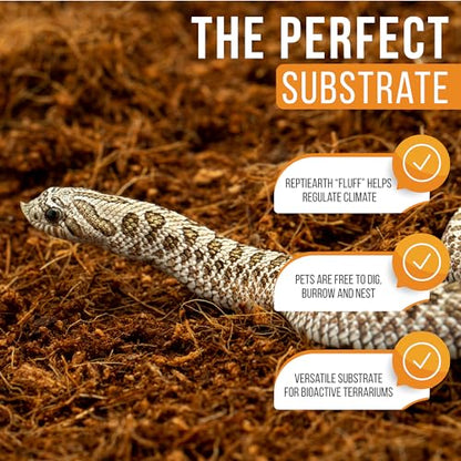 ReptiEarth Reptile Bedding, Fluffy Coconut Fiber Substrate 36 Quart Organic Coco Ready to Use for Bioactive Snake Terrarium, Lizard Tanks with Plants, for Frog, Tarantula or Hermit Crab Habitat - size: 36 Quart