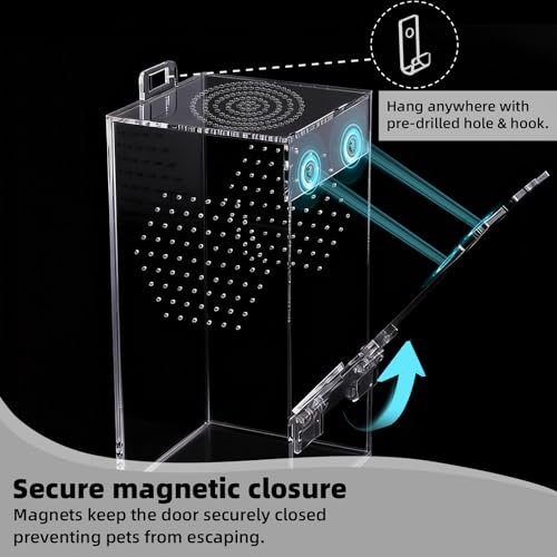Acrylic Jumping Spider Enclosure 3.5×3.5×7 In – Can Be Hung | Magnetic Jumping Spider Enclosures | Ventilated&Stackable Spider Habitat | Tiny Spider Enclosure for Jumping Spiders & Praying Mantis Cage