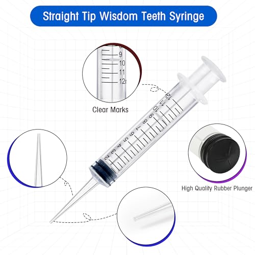 7Pack Wisdom Teeth Syringe, 12ml/cc Dental Syringe with Straight Tip & Measurement, Straight Dental Irrigation Syringe, Disposable Sealed for Dental Care, Oral Tonsil Stone, Feeding, Liquid Injection - style: 12ml/cc Straight Tip