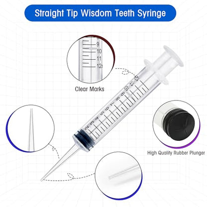 7Pack Wisdom Teeth Syringe, 12ml/cc Dental Syringe with Straight Tip & Measurement, Straight Dental Irrigation Syringe, Disposable Sealed for Dental Care, Oral Tonsil Stone, Feeding, Liquid Injection - style: 12ml/cc Straight Tip