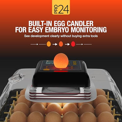 Hatching Time Pro24 Automatic Egg Incubator for Hatching Eggs – Digital Chicken Egg Incubator, Humidity Display, Auto Turner & LED Candler | Hatches 24 Chicken Eggs, Fits Quail, Duck, Turkey, Goose