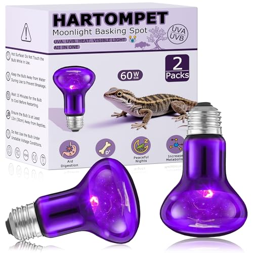 60W Reptile Night Light Bulb – Simulated Moonlight UVA Heat Lamp, Purple Basking Light for Bearded Dragons, Lizards, Snakes, Chameleons, Amphibians - 2-Pack (3.2" Diameter) - color: Purple, size: 60W - Gen1 - R63
