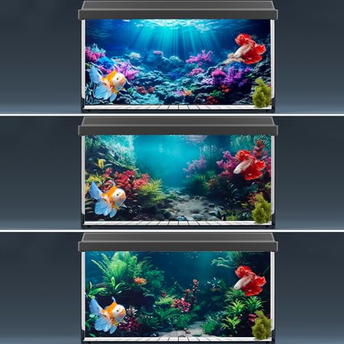 COMSUN 3 Pack Aquarium Background, 48x18 inches Polyester Aquarium Background, Cloth Fish Tank Background, Undersea Corals Sunshines & Rock Aquatic Plants - size: 48x18 Inch