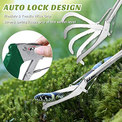 HOMEYA 47 Inch Extra Heavy Duty Snake Tongs, Standard Reptile Snake Grabber Tool, Professional Rattle Snake Catcher Tool Wide Jaw Handling Tool with Lock, Non-Slip Grip Handle - size: 47 Inch