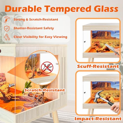 ROYXEN Reptile Tank 30 Gallon, Bearded Dragon Tank with Leg Stand, Tempered Glass Reptile Enclosure, Lizard Tank for Chameleon, Lizard Habitat (Oak, 24 Length Inch) - color: Oak, size: 24"x16"x15.5"