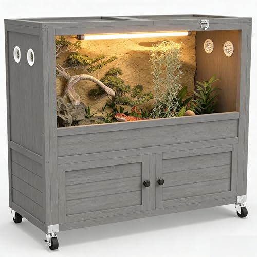 COCO DESIGN 45 Gallon Reptile Tank, Bearded Dragon Tank Reptile Enclosure with Mesh Top Fron, Integrated Sliding Lockable Doors with Storage Cabinet Large Habitat for Snake Tank Lizard Turtle