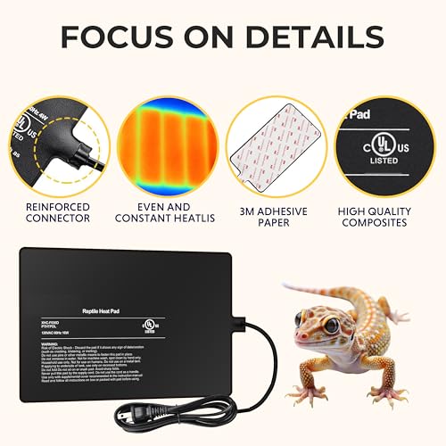 8x12 Inch Reptile Heating Pad 16W Electric Reptile Heat Pad Waterproof Under Tank Terrarium Heat Mats for Reptiles, Amphibians & Small Pets - color: Black, size: 8" x 12"(16W)