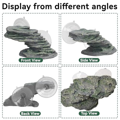 Turtle Basking Platform with Suction Cup, Resin Baby Tortoise Climbing Ramp Rock for Aquarium, Resting Terrace Stone Reptile Dock Ornament for Terrapin Lizard Frogs Newts Tank