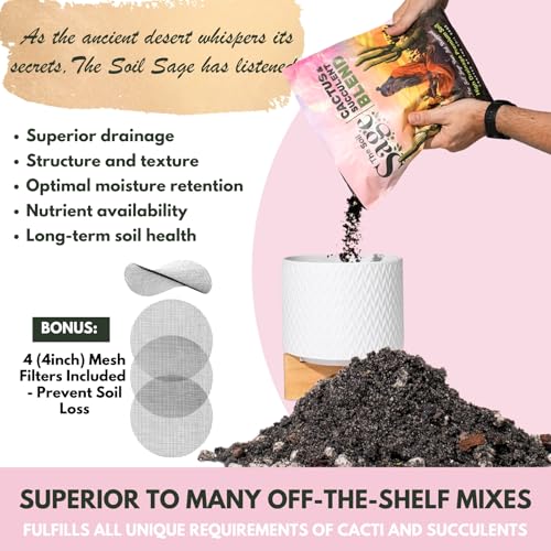 The Soil Sage 5 Dry Qt Cactus & Succulent Potting Soil Mix, USA Made - Gritty, Fast Draining, Soilless, Root Boosting, Peat-Free - Growth of Cactus, Succulents, Jade, Aloe Vera (5 Qt) - size: 5 Qt