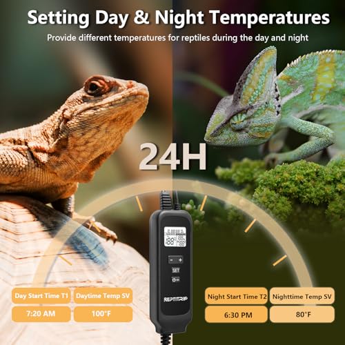 8.5-Inch Day/Night Thermostatic Reptile Heat Lamp with 150W Ceramic Heat Emitter (Non-Light Emitting) - Heat Lamp Temperature Controller for Bearded Dragons, Snakes & Lizard, E26