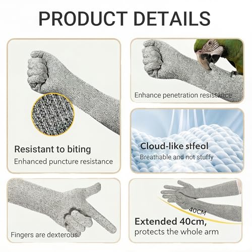 Bite Proof Gloves, 18inch Long Bird Handling Gloves Cut & Bite & Scratch Protection Multi-use for Pet Grooming, Gardening, Training ;1