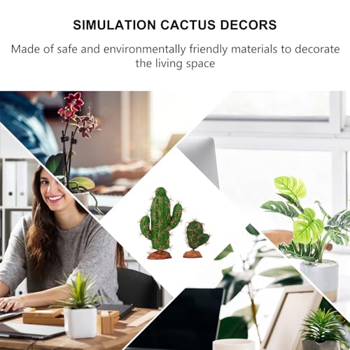 Happyyami Artificial Cactus Terrarium Reptile Tank Plant Decoration Set, 2 Pcs Faux Succulent Ornament for Pet Habitat Landscape, Sturdy Plastic Fake Plants for Reptile Box Decor