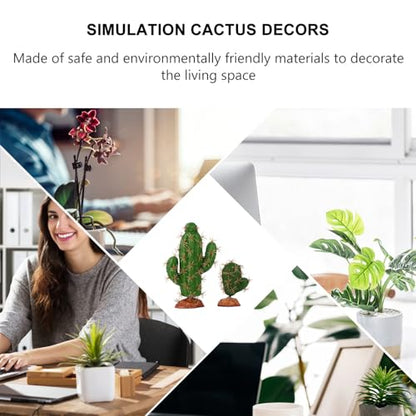 Happyyami Artificial Cactus Terrarium Reptile Tank Plant Decoration Set, 2 Pcs Faux Succulent Ornament for Pet Habitat Landscape, Sturdy Plastic Fake Plants for Reptile Box Decor