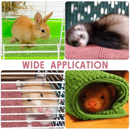Amylove 4 Pcs Guinea Pig Cage Liner 12 x 12 Inch Washable Chenille Pee Pads Pet Dog Cat Bedding Training Mat Reusable for Small Animals Puppy Bunny Hamster Chinchilla - color: Green Pink, size: 12 x 12 Inch, style: Low Pile Chenille