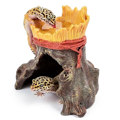 Resin Reptile Hide with Integrated Basin – Decorative Cave & Bowl for Terrarium Setup, Suitable for Bearded Dragon, Gecko, Turtle, Snake, Spider, Frog, Scorpions - color: Brown