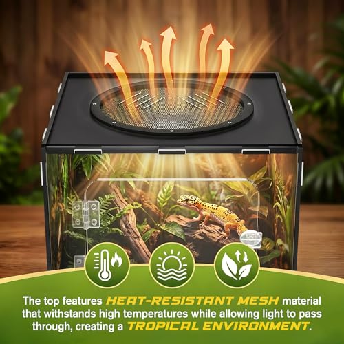 10 Gallon Reptile Tank Enclosure,12x12x18 Transparent Reptile Terrarium Acrylic Front Opening with Metal Translucent Mesh Top for Crested Gecko Lizards, Snakes, Chameleon
