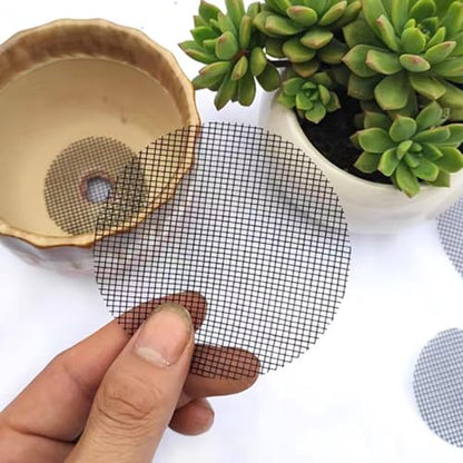 Sylken 200 Pack Flower Pot Hole Mesh Pad, 4" Square Drainage Hole Mesh Pad - Ultimate Gardening Solution Preventing Soil Loss, Anti-Slip, Bonsai Bottom Grid Mat Gifts for Women Gardeners! - size: 4"