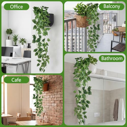 6 Pcs Fake Hanging Plants Vines Artificial Pothos Faux Ivy Greenery Ideal for Wall Shelf Home Bedroom Living Room Office Patio Garden Indoor Outdoor Decor - size: 6