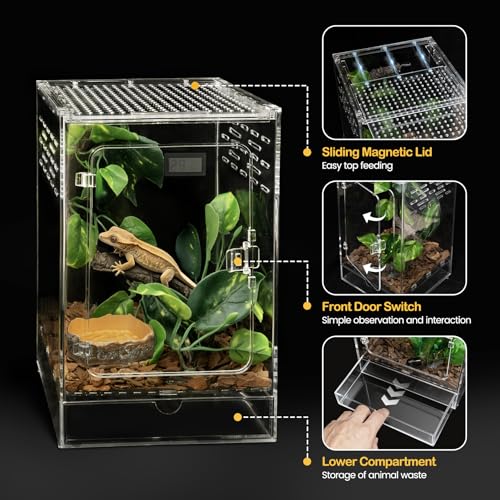 Reptile Terrarium,6" x 6" x 10" Tall Crested Gecko Tank,Polycarbonate Starter Kit Vertical Reptile Enclosure with Ventilation for Arboreal Tarantula Cribs,Tree Frog Cage,Small Reptiles Habitat - size: 6*6*10inch