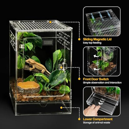 Reptile Terrarium,6" x 6" x 10" Tall Crested Gecko Tank,Polycarbonate Starter Kit Vertical Reptile Enclosure with Ventilation for Arboreal Tarantula Cribs,Tree Frog Cage,Small Reptiles Habitat - size: 6*6*10inch