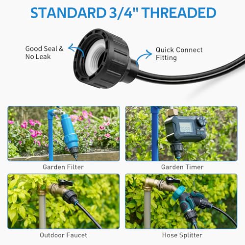 HOMENOTE Misting Cooling System, 32FT Pre-Assembled Misting Kit, 7 Rust-Proof Nozzles, 3/4" Adapter, Outdoor Mister for Patio Cooling, Greenhouse, Pet & Chicken Coop - size: 32FT / 10M