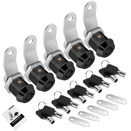 5 Pack Tool Box Lock with Keys, 5/8" RV Storage Lock Keyed Alike, Cabinet Lock Cam Locks for Toolbox Lock Replacement Mailbox RV Compartment Locks with Manual (Black -5 Pack, 5/8 Inch) - color: Black -5 Pack, size: 5/8 Inch
