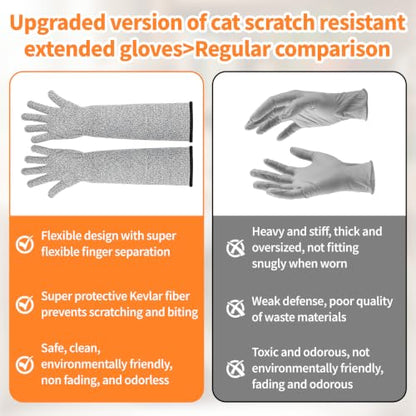 2 Pcs Cat Gloves Bite Proof, 17.7 Inch Extra-Long Durable Bite Resistant Gloves to Prevent Scratching, Handling Sleeves & Bites Proof Glove for Pet Grooming, Nail Trimming & Arm Protection