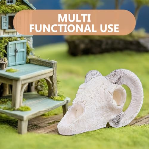 Reptile Hide Cave Skull Decor Resin Fish Tank Decoration Large Artificial Sheep Skull Hideout for Terrarium and Aquarium Habitat