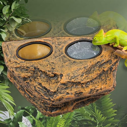 Reptile Magnetic Feeder Ledge, Reptile Feeding Ledge w 4 Cups,Plastic Reptile Water Bowl & Food Dish, Gecko Feeding Bowls, Reptile Terrarium Tank Accessories for Bearded Dragon Lizard Snake Chameleon