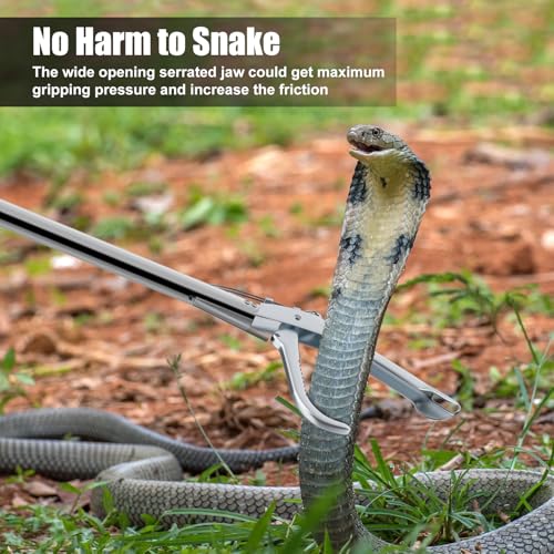 52" Extra Long Snake Tongs Reptile Grabber Catcher, Stainless Steel & Wide Jaw Pick-up Handling Tool - size: 52 Inch